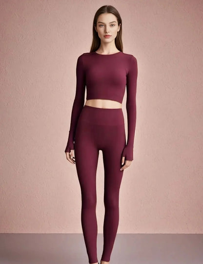 Women's Yoga Fitness Clothes Long Sleeve Pilates Sportswear Slimming Top And Bottom Set Spring Autumn New Style Training