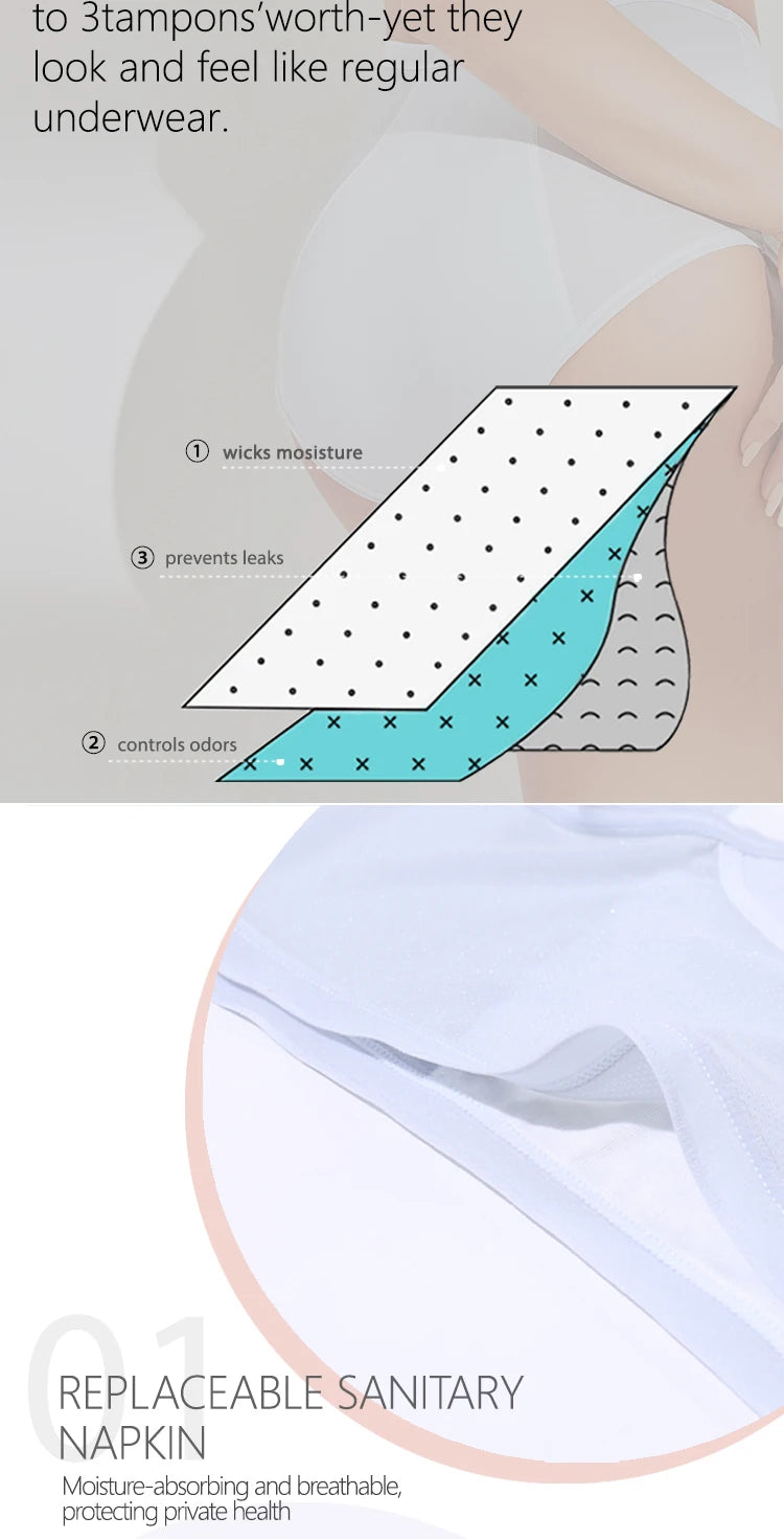 Women Menstrual Panties 5pcs High Waist Menstruation Underpants Leak Proof Period Briefs L-8XL Plus Size Physiological Briefs.