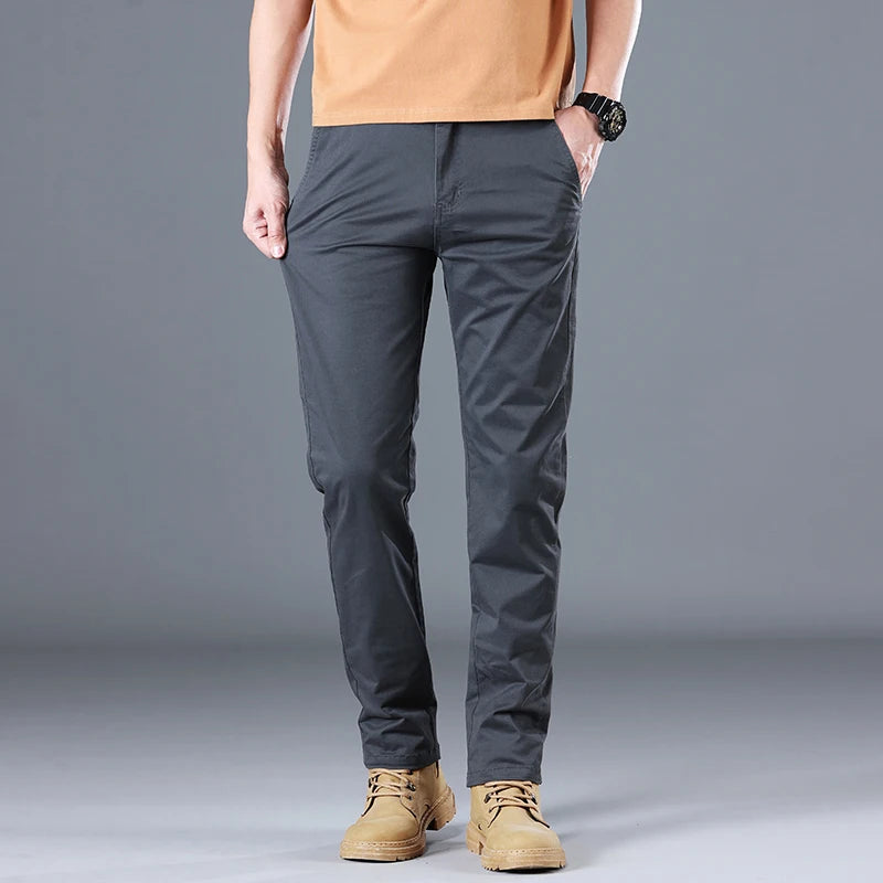 Men's High Quality Pure Cotton Classic Solid Color Casual Pants Business Stretch Slim Straight Brand Trousers Male Autumn New.