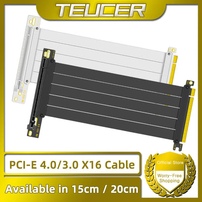 TEUCER PCI-E 4.0 X16 Riser Cable Video Card Extension Shielded Flexible 90° Mounting GPU Extension Cord Black/White.