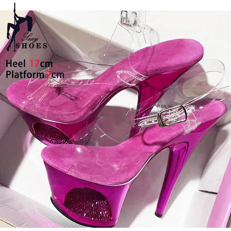 17CM Slim Heels Sandals Hollow Waterproof Platform Heels Korean Edition 2024 Summer Super High Heel Women Shoes Pig Split Insole.