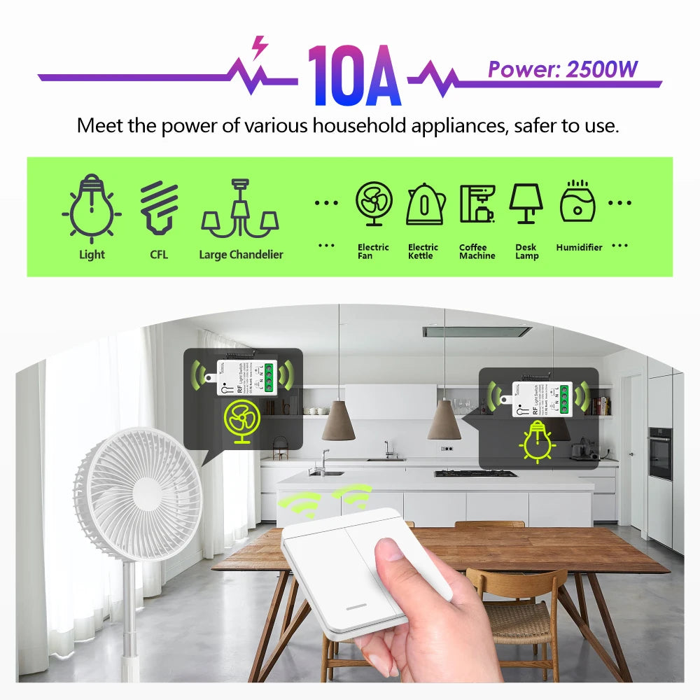 433 MHz intelligenter Lichtschalter AC 110 V 220 V Empfänger und 1/2/3 Gang 86 kabelloser Drucktastenschalter, Übertragung 50 m für Heimwerker.