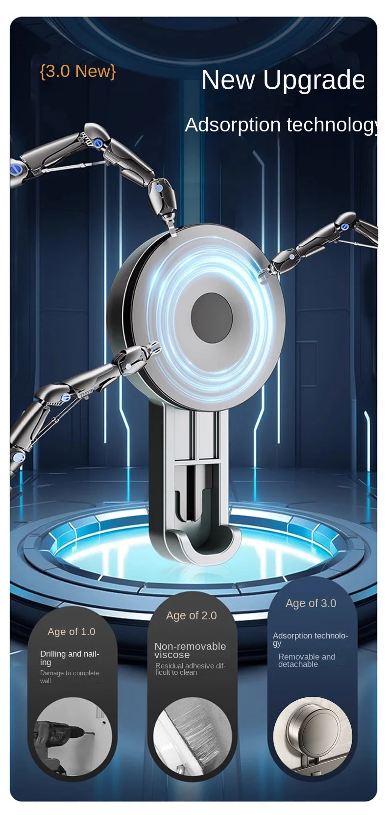 Bewegliches Badezimmerregal ohne Bohren – 30/40/50 cm Saugnapf-Organizer mit Haken/Stange, einfach zu installieren und zu reinigen, wasserdichtes Toilettenregal