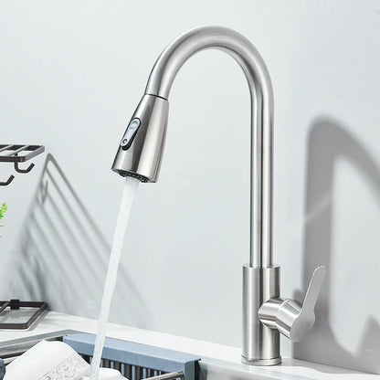 Pull Out Kitchen Faucet 360 Rotate Shower/Stream Sprayer Head Mixer Hot and Cold Water Tap Deck Mounted