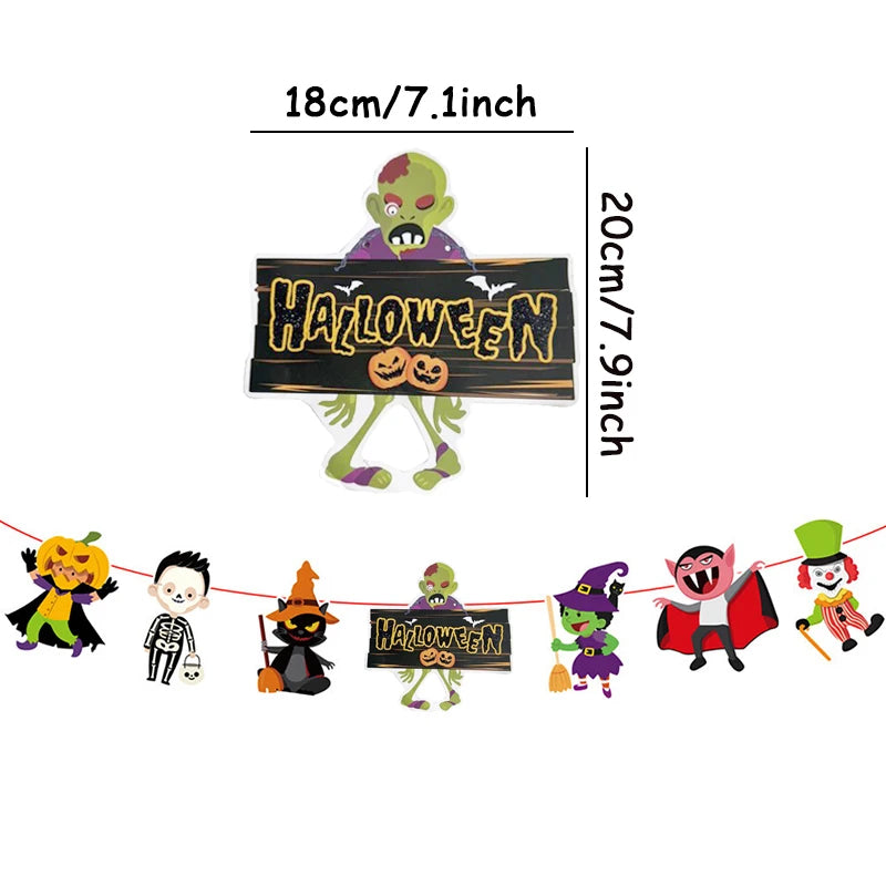 1set Halloween Banner Geist Fledermaus Kürbis Papier Banner Party Favors Kinder Zimmer Tür Wand Fenster Aufhänger Baby Schule Ornament de.