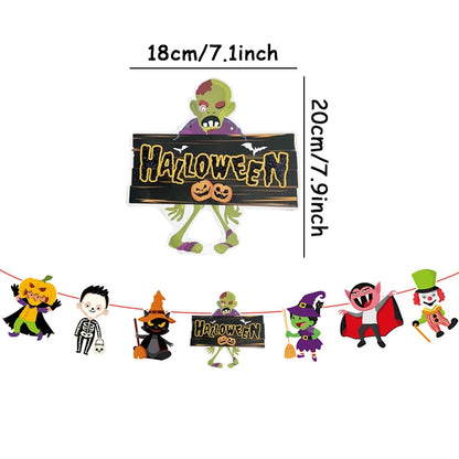 1set Halloween Banner Geist Fledermaus Kürbis Papier Banner Party Favors Kinder Zimmer Tür Wand Fenster Aufhänger Baby Schule Ornament de.