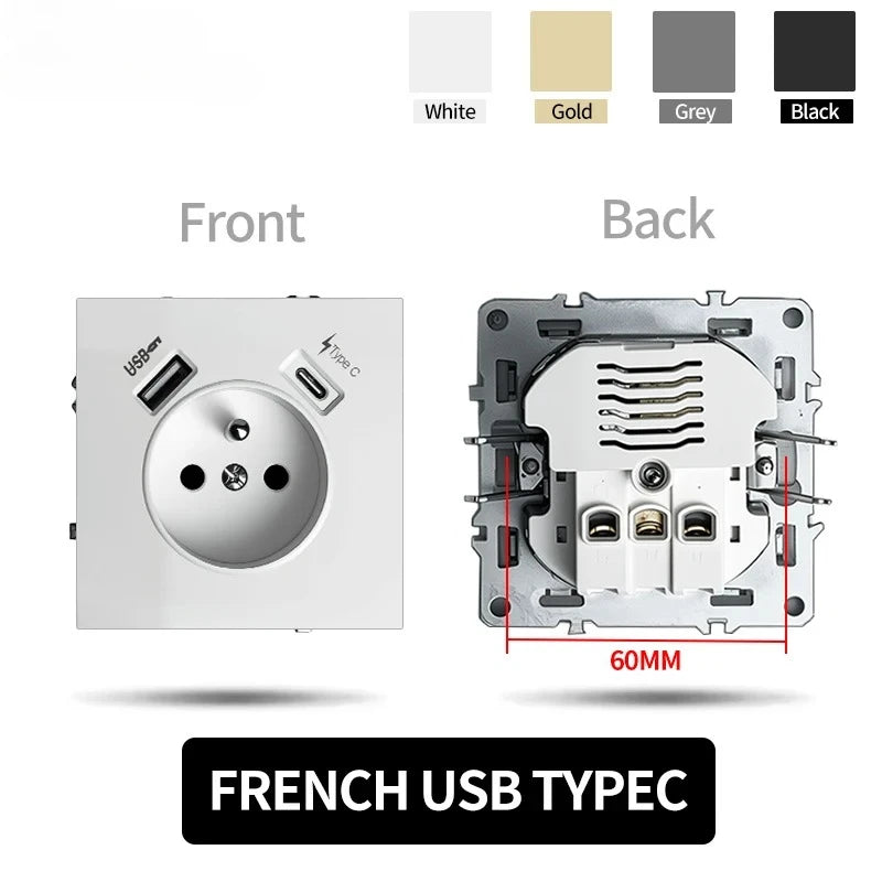 80 mm Typ Rahmen Steckdose 1/2-Wege-Wandknopfschalter USB Typ-C-Anschlüsse Steckdose EU-Standard für Deutschland DIY Teil freie Kombination