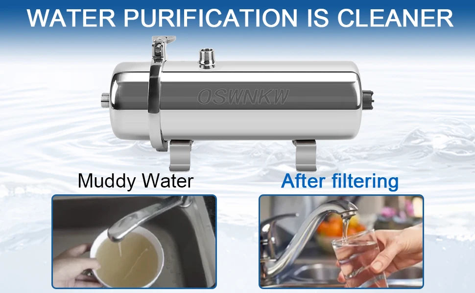 Whole house water purifier 0.01um PVDF pre-filter 1000L SUS304 water filter can be continuously cleaned for 5 years.