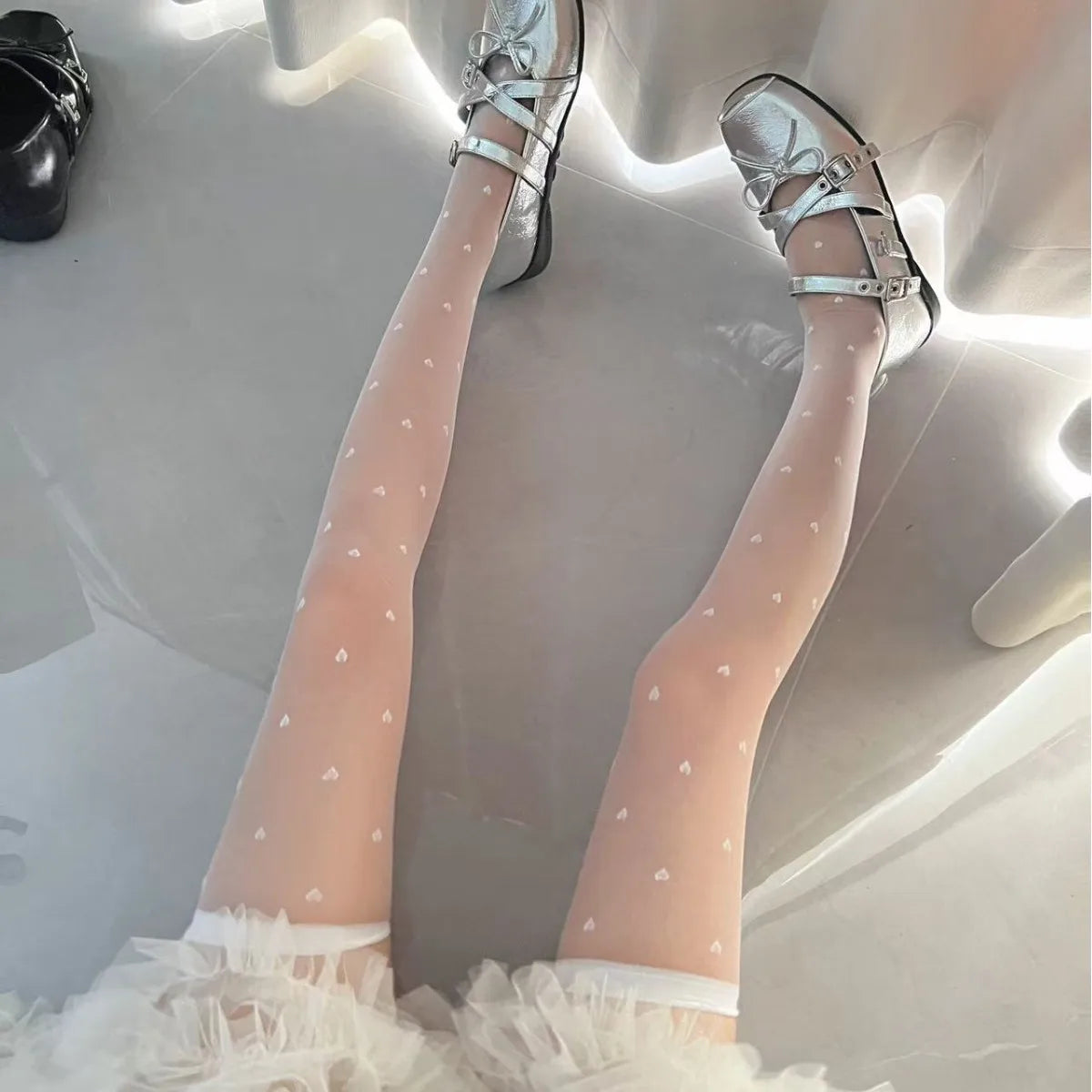 Love Polka Dot Sexy Lace Stockings Women's Japanese Style Jk Ultra-thin Core-spun Knee Socks.