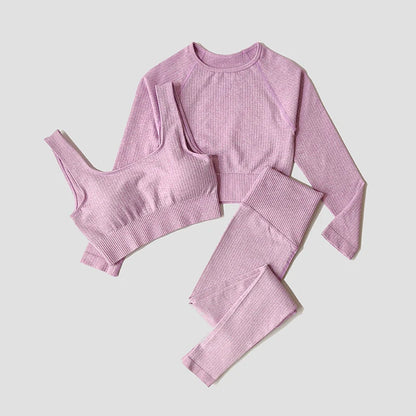 Women's Sportswear Yoga Set Workout Clothes Athletic Wear Sports Gym Legging Seamless Fitness Bra Crop Top Long Sleeve Yoga Suit