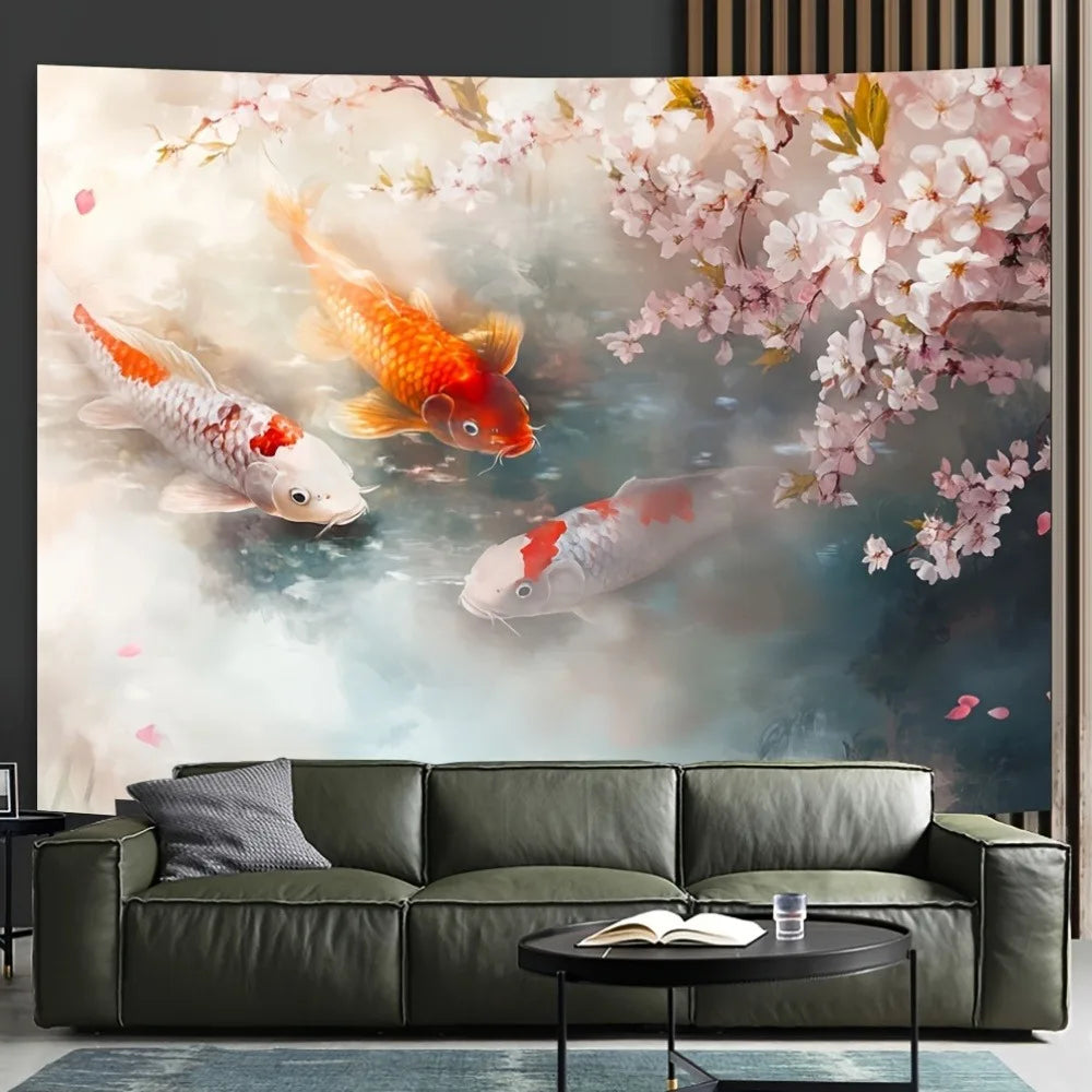 Pink Cherry Blossom & Moon Tapestry - Japanese Landscape Wall Decor for Living Room & Bedroom.