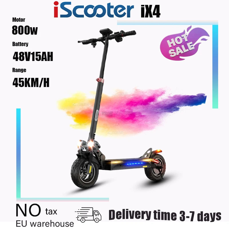 ISCOOTER IX4 Electric scooter 800W motor 48V15AH lithium battery, 10-inch off-road tires, adult foldable electric scooters.
