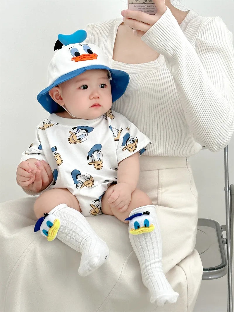 Donald Duck Bodys Einteiler Babykleidung 0-2 Jahre alt Cartoon-Stil Loose Wrap Ass Krabbelanzug K594-1.