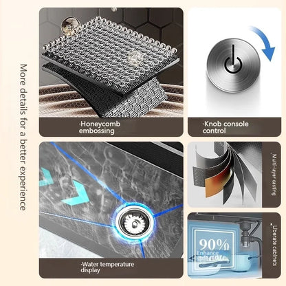 Stainless Steel Kitchen Sink With Waterfall Nano Embossed Large Single Slot Vegetable and Dishwashing Sinks Udermount Basin