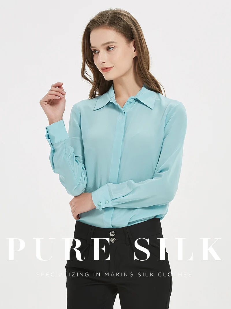 SuyaDream Damen-Seidenhemden, 100 % echte Seide, solide, langärmelige, schicke Blusen mit Knöpfen, 2025, Frühling, Sommer, Büro-Dame-Top, Weiß.