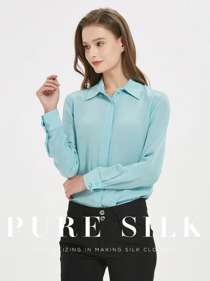 SuyaDream Damen-Seidenhemden, 100 % echte Seide, solide, langärmelige, schicke Blusen mit Knöpfen, 2025, Frühling, Sommer, Büro-Dame-Top, Weiß.