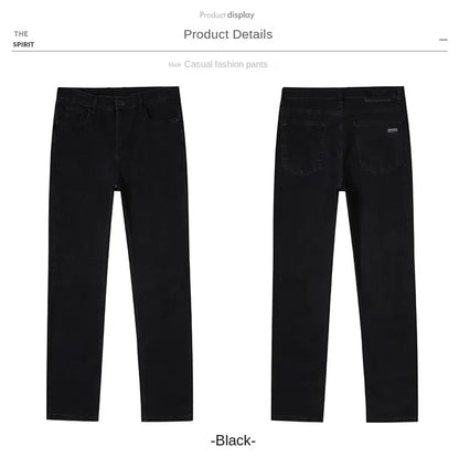 Spring Autumn New Men's Pure Black Slim Jeans Elastic Straight Pants Business Fashion Leisure Korean Vintage Denim Pants Male