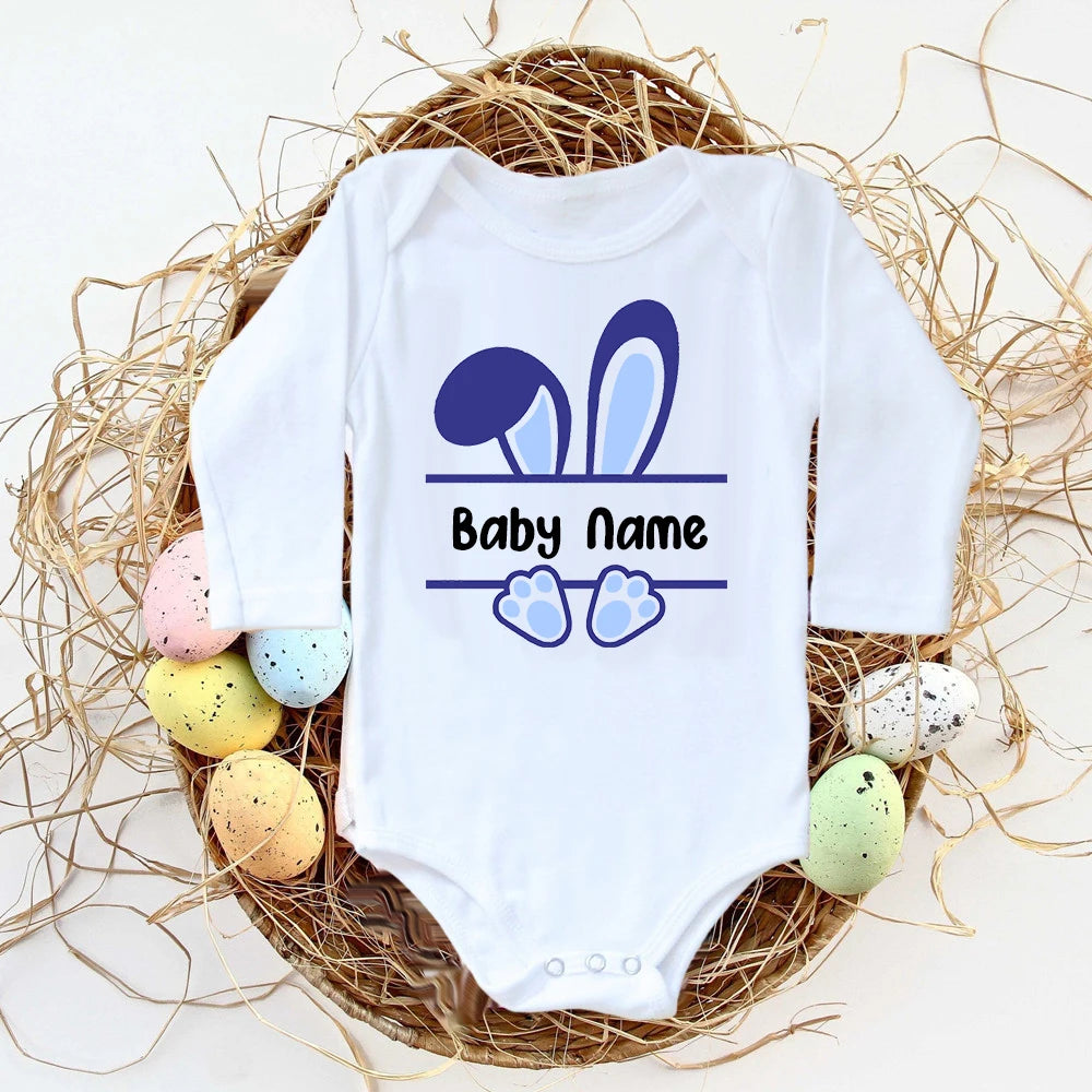 Personalisierter Ostern-Baby-Body mit individuellem Namen, Säuglings-Outfits, Kleidung, Junge, Mädchen, Urlaub, Party, Overall, niedlicher Hase, Neugeborenen-Strampler.