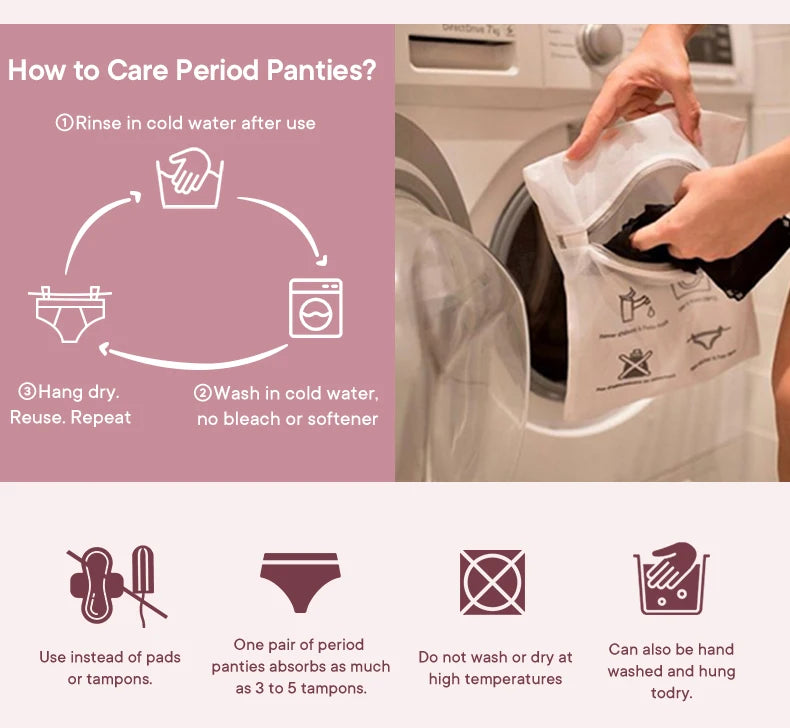 Mid-Waist Period Underwear for Women 4-Layer Anti-Leakage Super Absorbent Menstrual Panties for Daily Use Sports