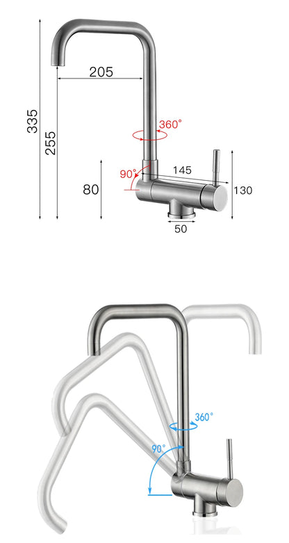 Stainless Steel Kitchen Faucet Lead-Free Folding Mixer 360 Degree Swivel Single Handle Nickel Kitchen Sink Taps