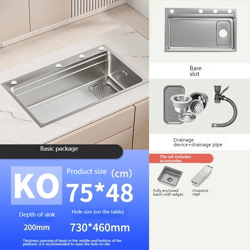 304 stainless steel Undermount Kitchen Sink Embossed Silver Large Single Bowl with Accessories Thickened Sinks