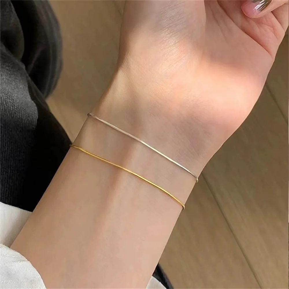 New Ultra-fine Stainless Steel Snake Chain Bracelet Gold Color Simple Bracelet For Women INS Fashion Jewelry Accessories.