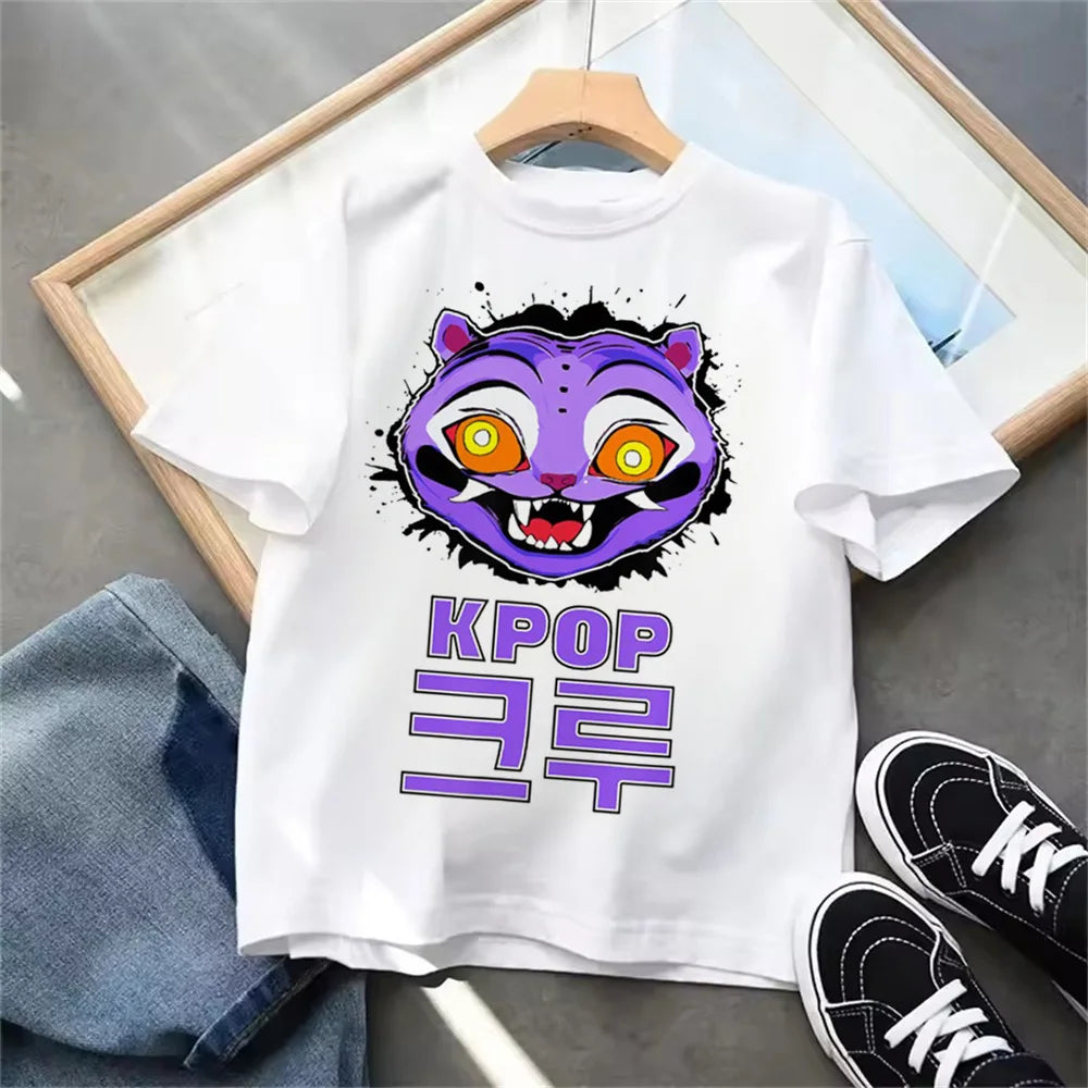 Summer 2025 New KPop Demon Hunters Kids Girls Boys T-shirt Children's Clothing T Shirt Casual O-Neck Short Sleeve Tops.