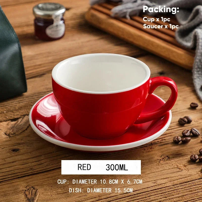 300ml Ceramic Coffee Cup and Saucer Set Pottery Latte Cups Breakfast Milk Mug Afternoon Teacup Porcelain Water Mugs Wholesale