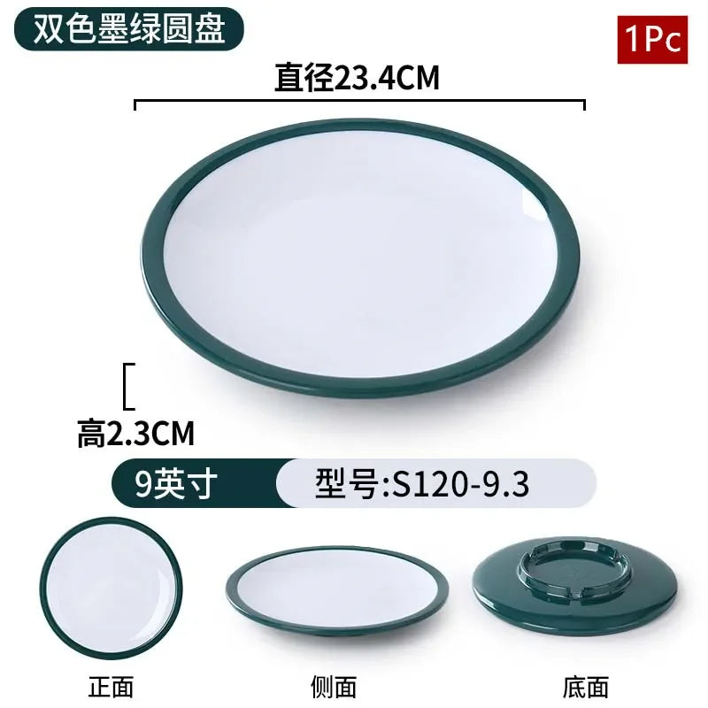 1Pc Commercial Melamine Tableware Household Plastic Dinner Plates Round Barbecue Salad Dishes Plate Kitchen Accessories