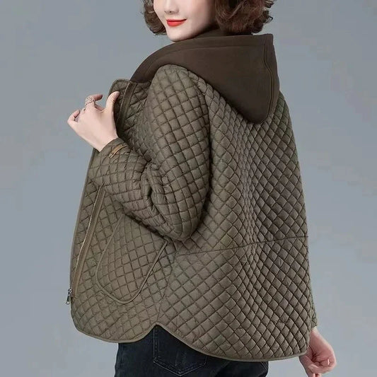 Mode Leichter Baumwolle Gefütterter Mantel Frauen 2025, Neue Herbst Winter Baumwolle Mantel Mit Kapuze Jacke Lose Beiläufige Plaid Parkas Outwear