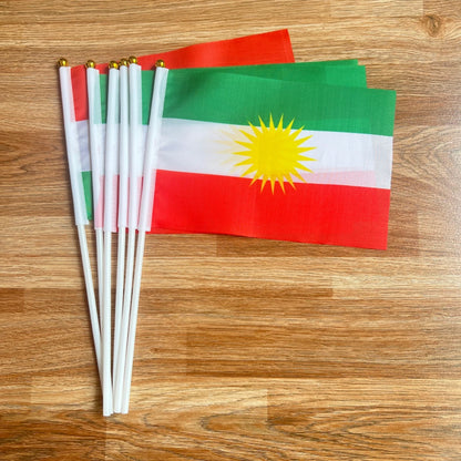 14 x21cm Kurdish hand flag waving National Kurdistan bannerplastic Stick.