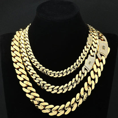 6/8/10/12/15/20mm Monaco Cuban Chain Necklace Hip Hop 14k Gold Plating Cuban Chain Bracelet Hip Hop Jewelry.
