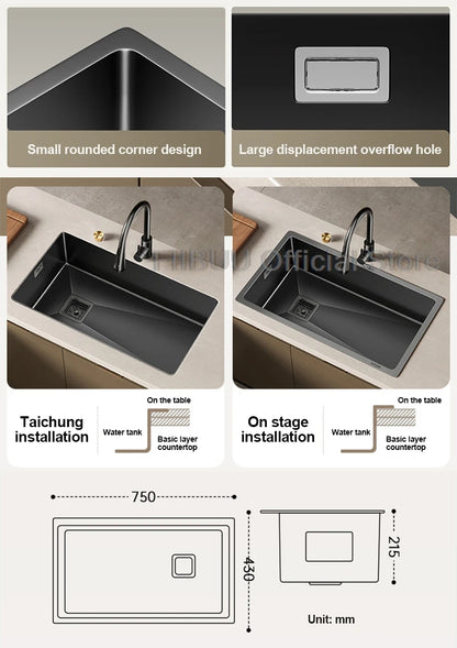 304 Stainless Steel Kitchen Sink Single Bowl Thickened Material Undermount Basin Vegatable Workstation With Drain Accessories
