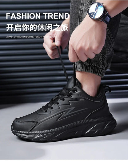 Black Leather Shoes for Men Height Increasing Winter Fashion Sneakers Plus Fur Warm Outdoor Cotton Casual Shoes Men Shoe Size 48.