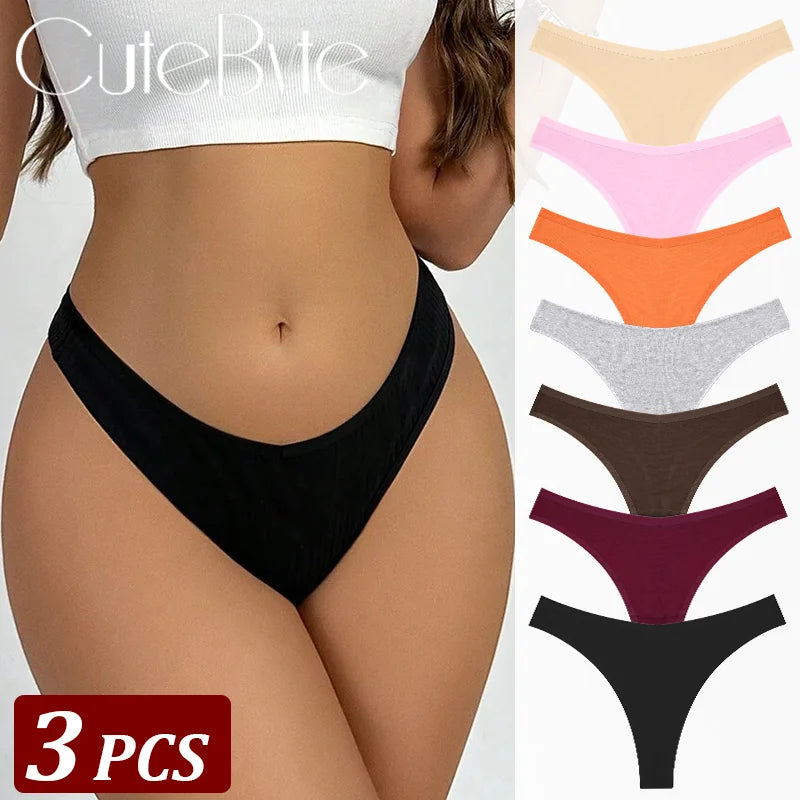 3Pcs/Set Seamless Thong Cotton Women Thin Strap Low Waist High Flexibility Panty Sexy Underwear Ladies Briefs T-back Soft Women.