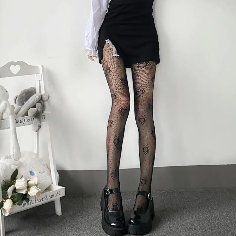 Gothic Women Lolita Leggings Hollowed Out Mesh retro Girls Stockings Japanese Bottomed Lace Pantyhose Floral Rattan Black Tights
