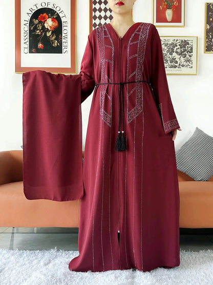 New Women Elegant Dress Chiffon Open Abaya with Zipper Muslim Women Dress Islamic Clothing Cardigan Abaya Women Muslim Dress