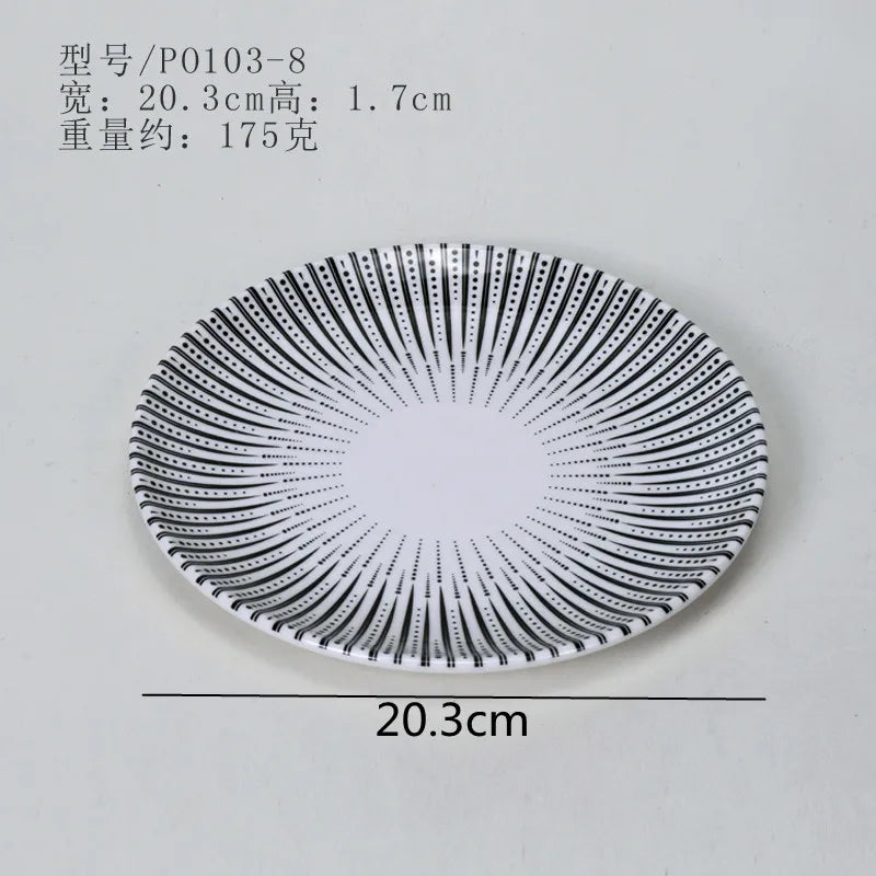 Melamine Tableware Set Round Dinner Plate Western Steak Plates Serving Fruit Salad Bowl Dessert Snack Tray.