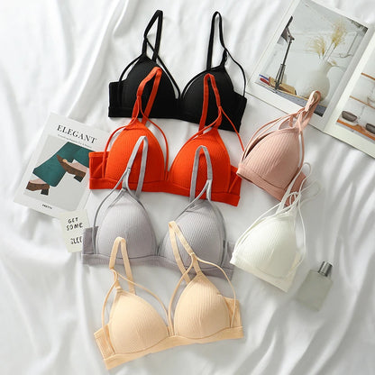 Sexy Women Bra Wire Free Brassiere Push Up Lingerie French Triangle Cup Bra Underwear Thread Top Female Intimates Bralette.