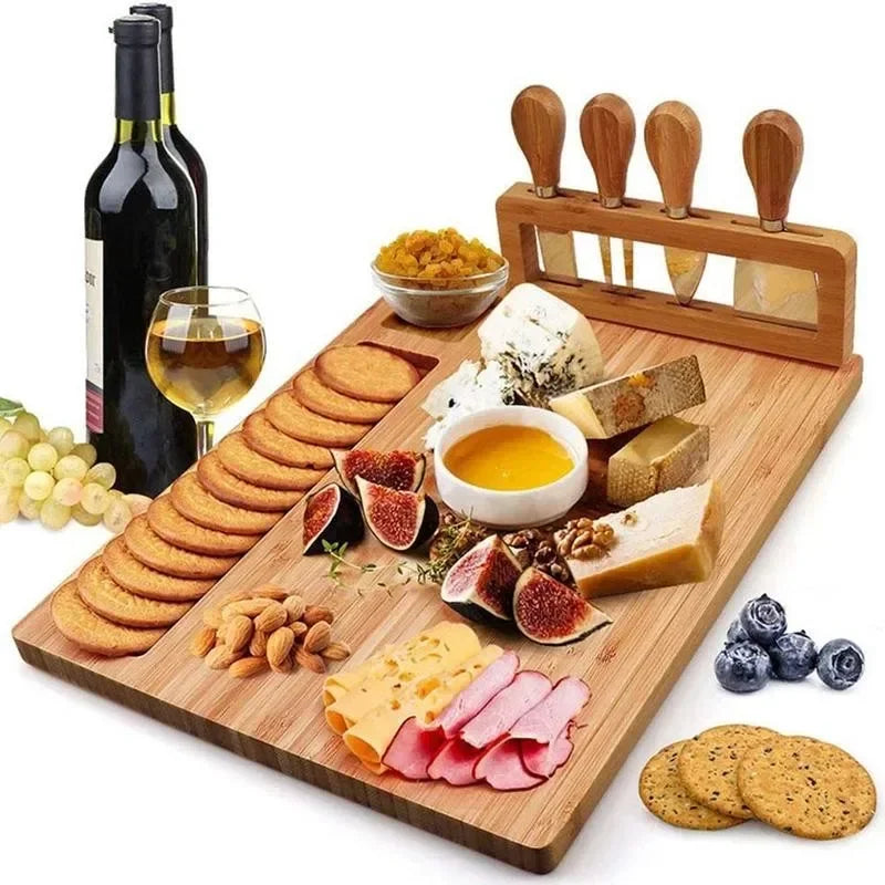 Bamboo Cheese Board Cheese Knife Cheese Slicer Fork Scoop Cut Kitchen Cooking Tools Bamboo Cutting Board Wood Cheeses Boards.