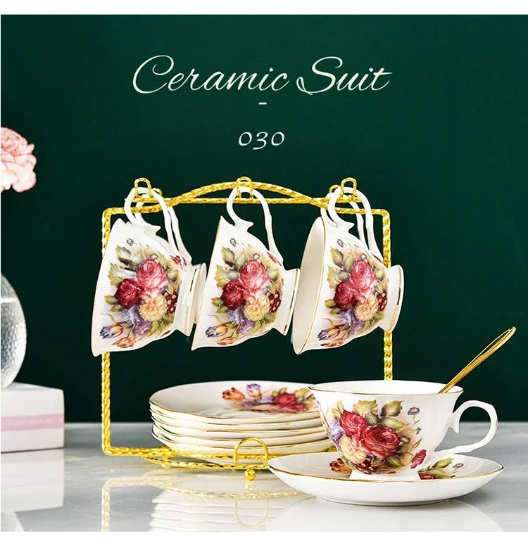 Tea Set Ceramic Coffee Cup Suit British Style High-Grade Bone China Golden edge Tea Cup And Saucer With A Spoon.