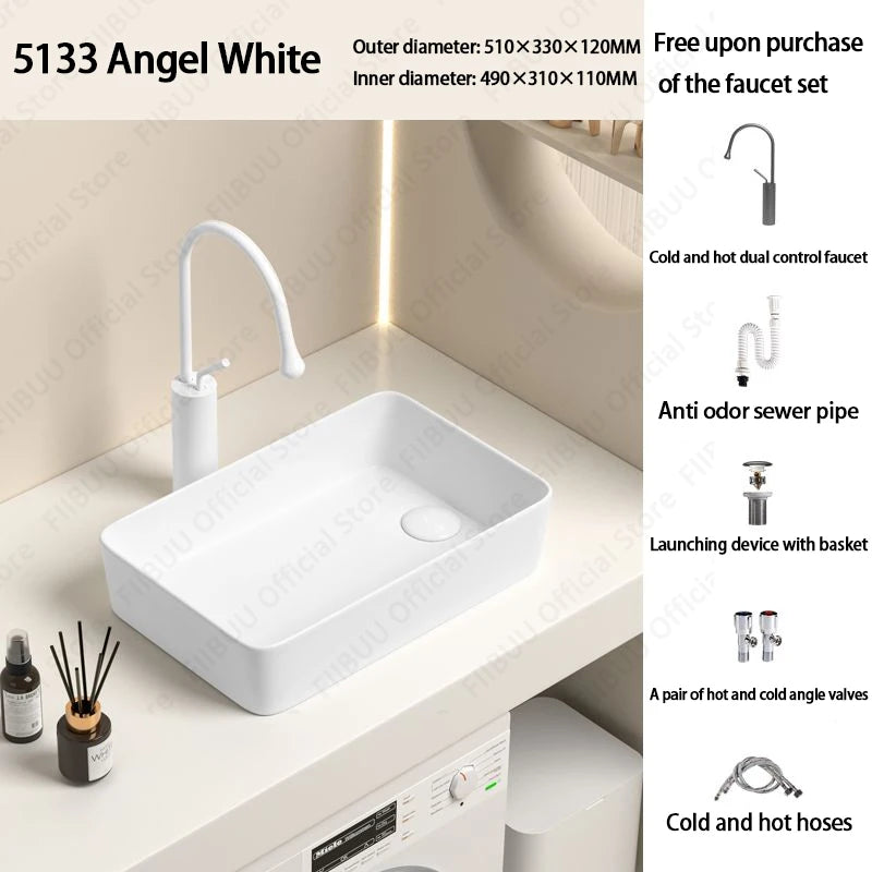 Rechteckiges silbergraues Porzellan-Keramikgefäßwaschbecken über der Theke, Toilette, Badezimmer-Schminktisch, Waschbecken, glasiertes weißes Waschbecken