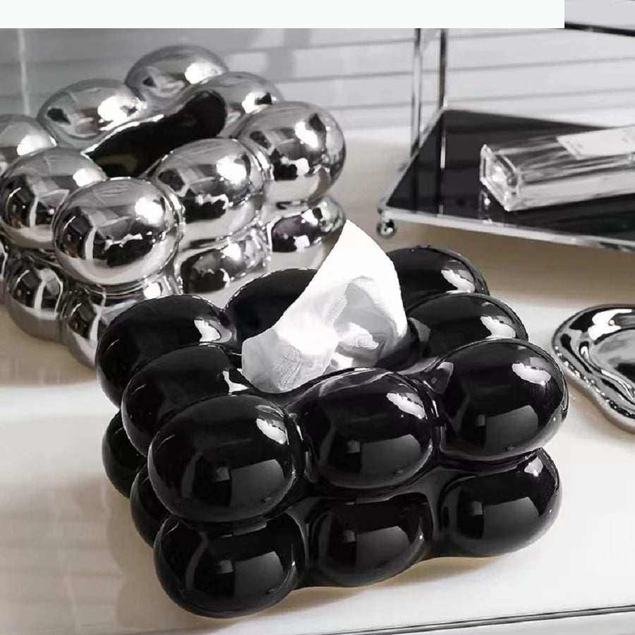 Ceramic Tissue Box Candy Drawer Napkin Paper Drawer Tray Household Storage Dining Table Tissue Box.