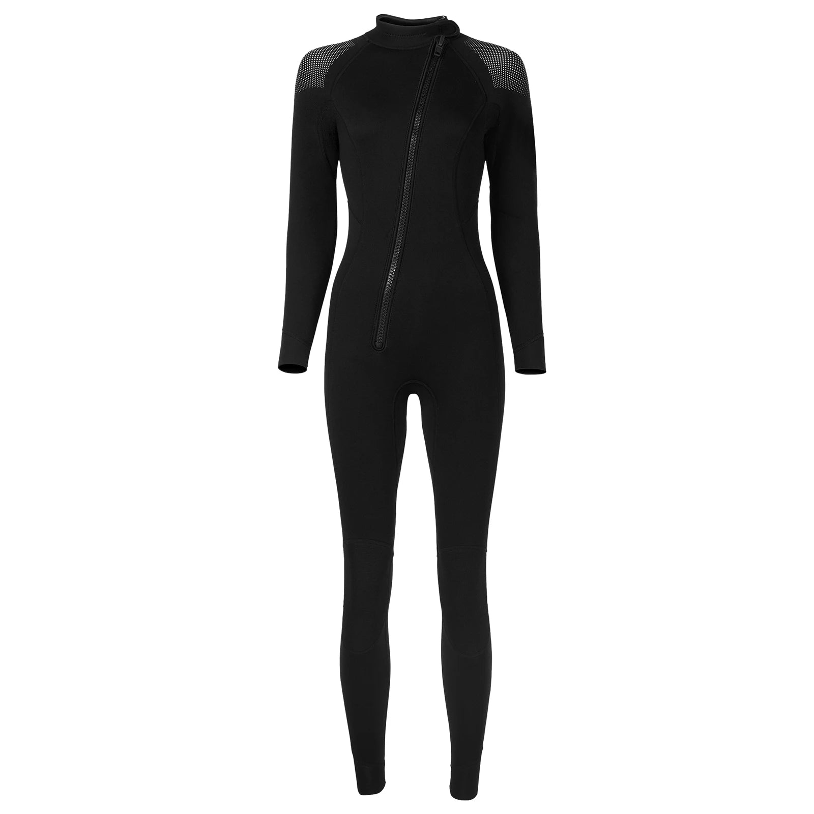 Women 3mm Neoprene One-Piece Thermal Wetsuit Mock Neck Long Sleeve Front Zipper Jumpsuit for Swimming Surfing Snorkeling Diving.