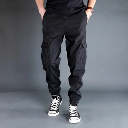 Autumn and winter loose ankle multi pocket work pants for men, winter oversized sports pants, trendy brand with plush and thick.