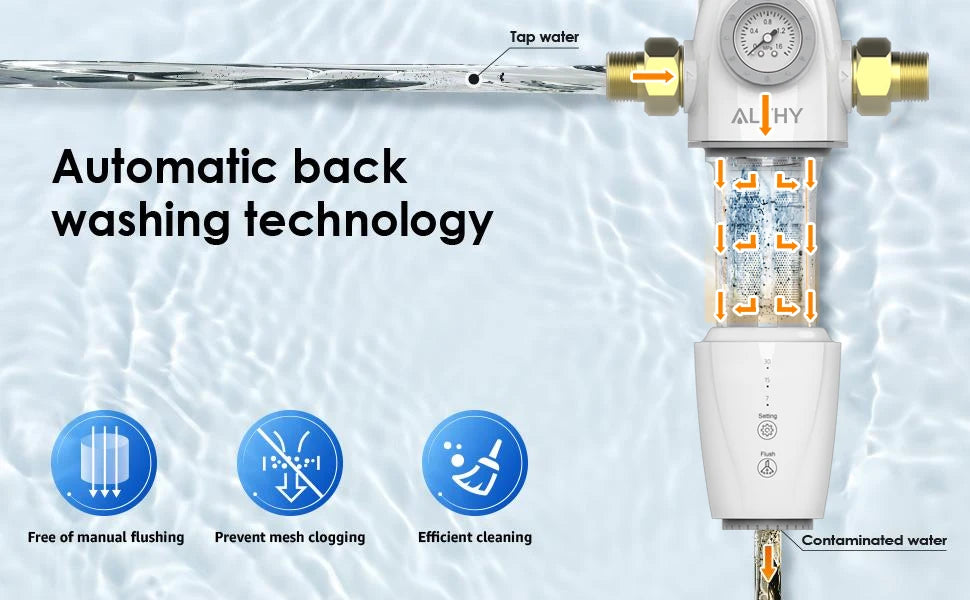 ALTHY PRE-AUTO2 Automatic Flushing Backwash Prefilter Spin Down Sediment Water Filter Central Whole House Purifier System.