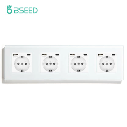BSEED Touch-Lichtschalter, EU-Standard-Wandsteckdose mit USB Typ-C-Kristallglasscheibe, weiße Farbe, Netzstecker, 1/2/3 Gang-Schalter