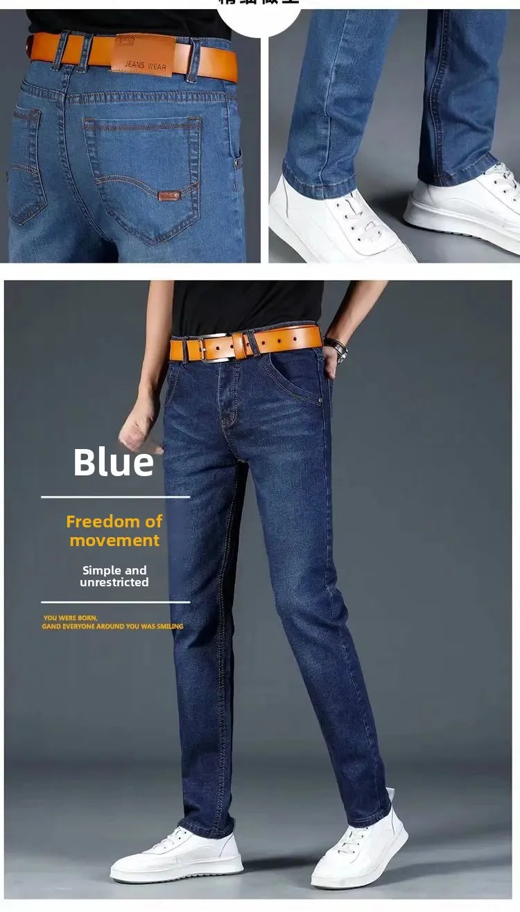 New 2025 Men's Slim Fit Casual Jeans Thin Straight Leg Summer Elastic Comfortable Long Trousers Versatile Style for All Occasion.