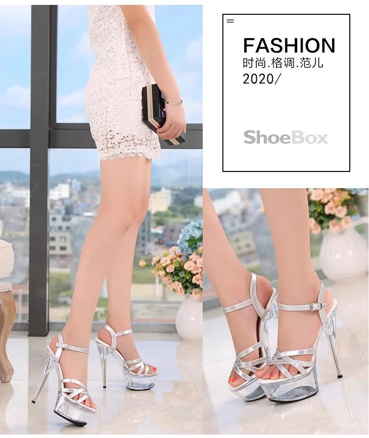 New 2024 Summer Fashion Sandals Sexy Open Toe 15CM High Heels Party Dress Wedding Nightclub Women Shoes Platform Stripper Heels.