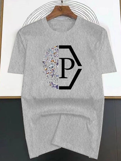 Summer Hip Hop Style Skulls Pattern T-shirt For Men Round Neck Short Sleeve Loose Tops Breathable Comfortable Oversized Clothing.